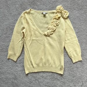Banana Republic V-Neck Floral Embellished Yellow Sweater Size XS